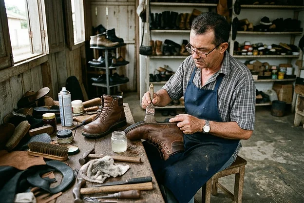 Sapatos sendo impermeabilizados em Rio Branco.